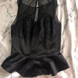 Guess Black Peplum Top w/ Lace & Silk ! so bomb